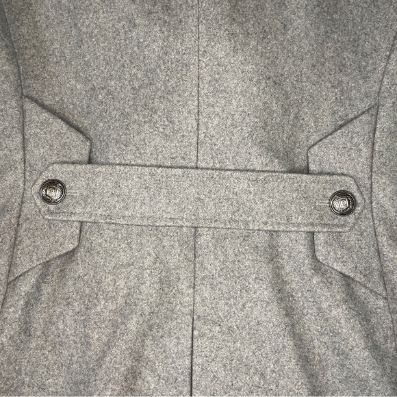 French Connection Charcoal Faux Fur Collared Double-Breasted Wool Blend Pea Coat - Picture 8 of 16